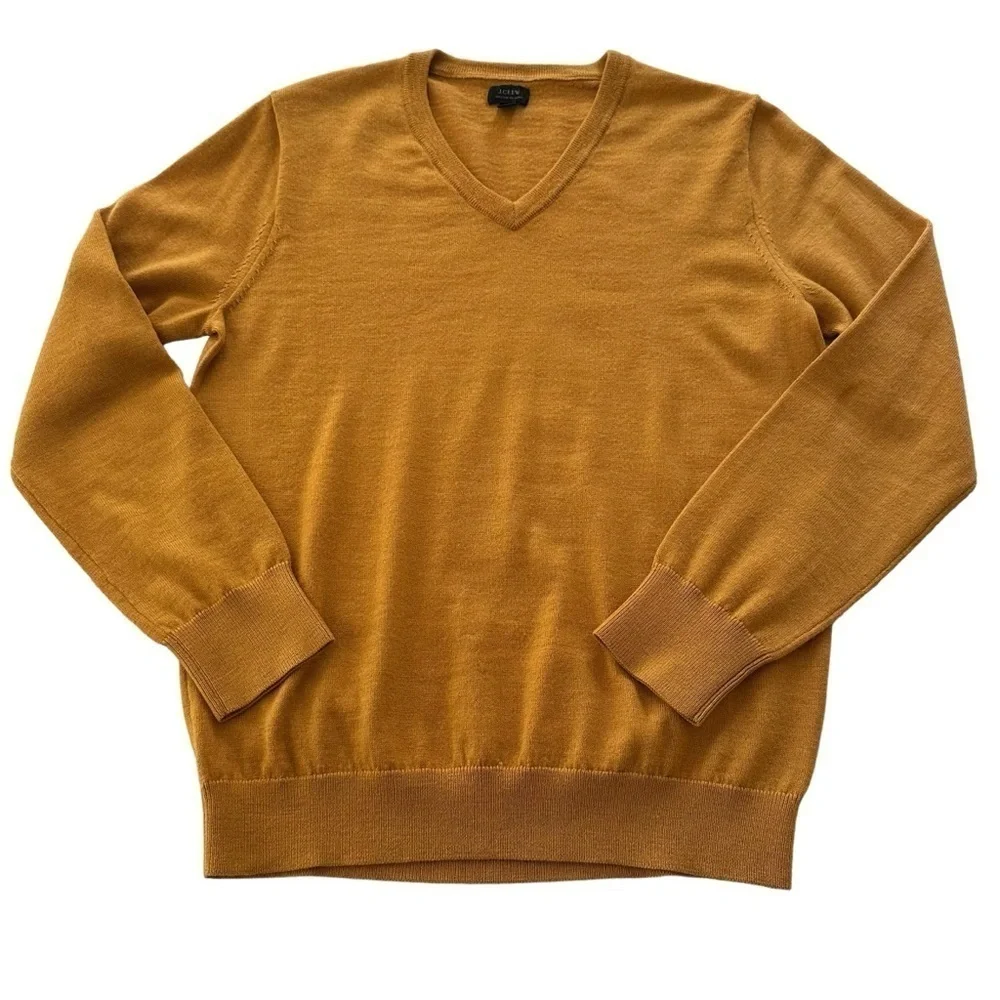 J. CREW ITALIAN TOLLEGNO MERINO WOOL V-NECK YELLOW SWEATER SIZE SMALL
